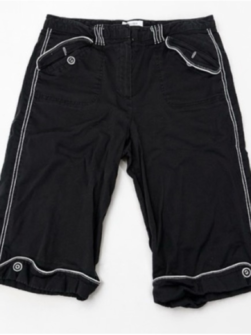 Vintage Y2K Dressbarn Black Capri Pants White Contrast Stitch Cropped Size 12